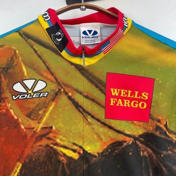 Voler Cycling Jersey Adult Large Blue Yellow Wells Fargo 1/2 Zip - Picture 2 of 7